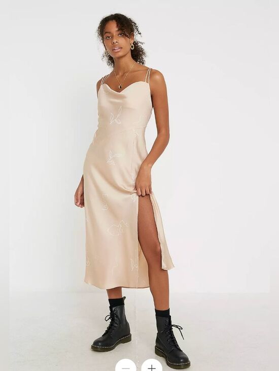 Finders Keepers Dresses & Skirts - Finders Keepers Champagne Satin Midi Slip Dress with Side Slit